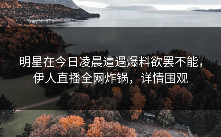 明星在今日凌晨遭遇爆料欲罢不能，伊人直播全网炸锅，详情围观