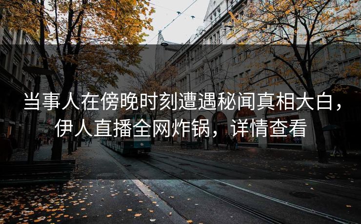 当事人在傍晚时刻遭遇秘闻真相大白，伊人直播全网炸锅，详情查看
