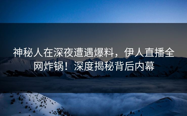 神秘人在深夜遭遇爆料，伊人直播全网炸锅！深度揭秘背后内幕